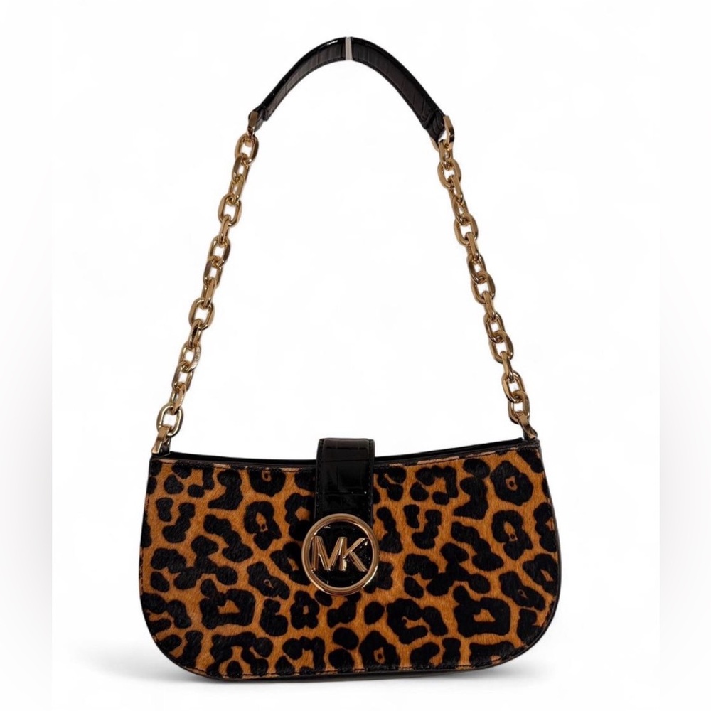Michael Kors Carmen Small Shoulder Chain Bag Leopard Print
